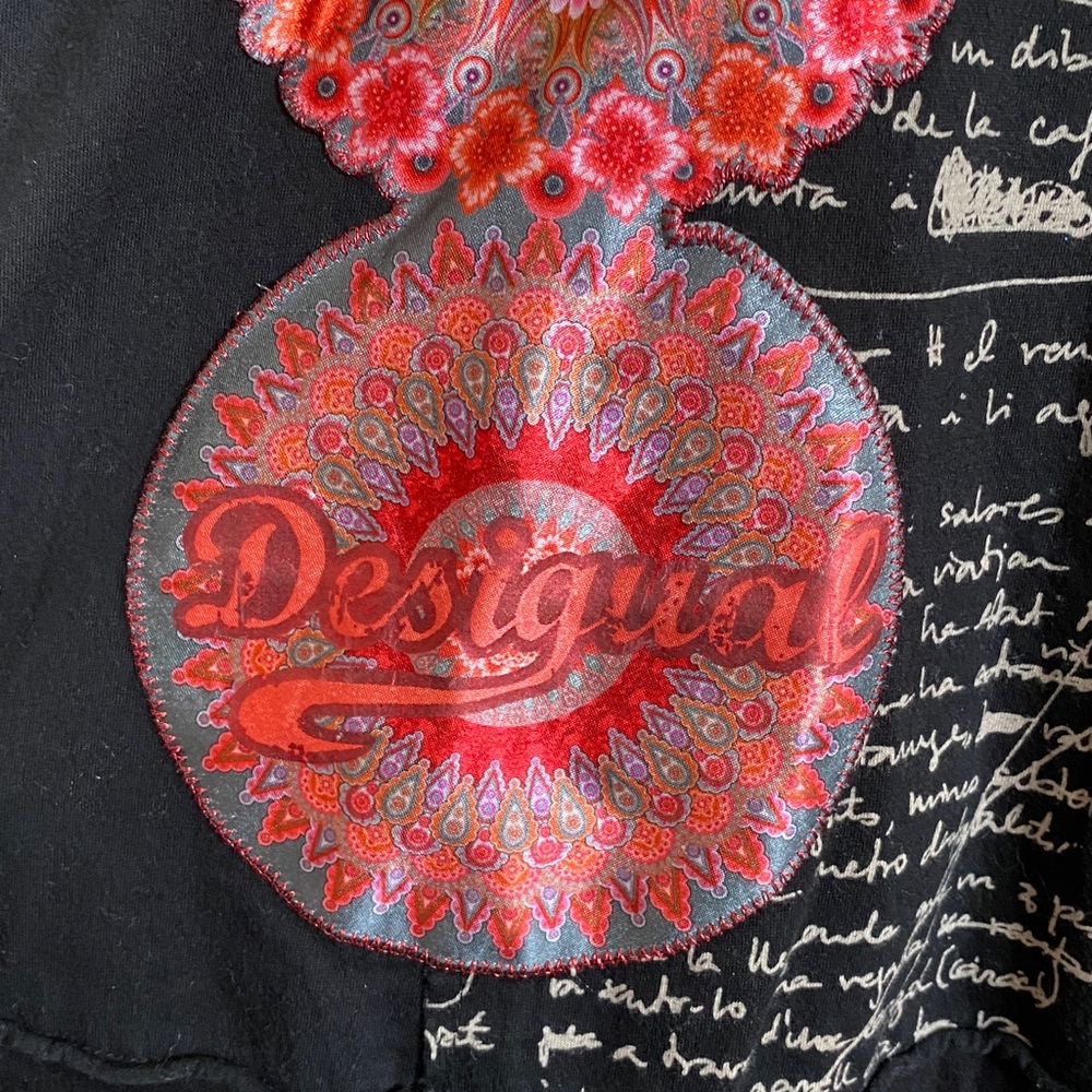 Desigual Black and Red Artistic Long Sleeve Dress Fit & Flare Midi V-Neck Med - Picture 11 of 17